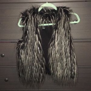 Black and grey faux fur vest